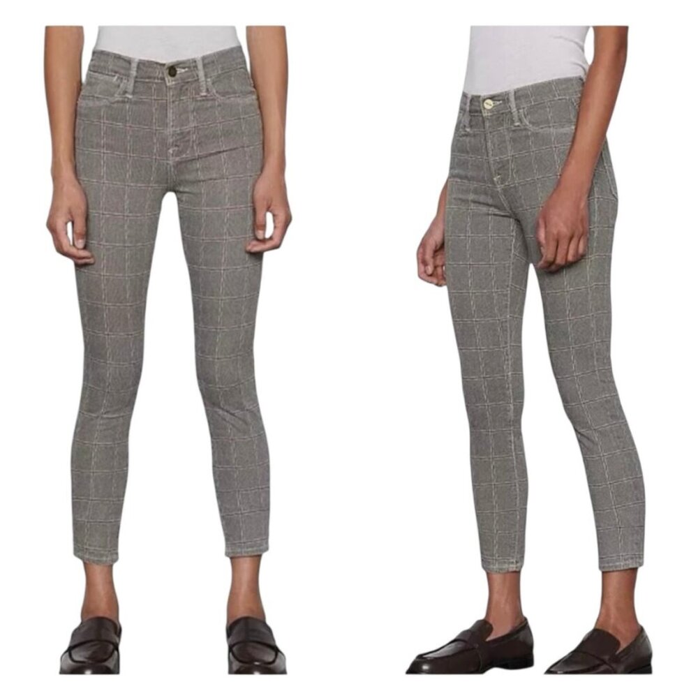 Frame Pants‎ Women 30 Gray Window Pane Plaid Le High Skinny Crop Jeans Retro